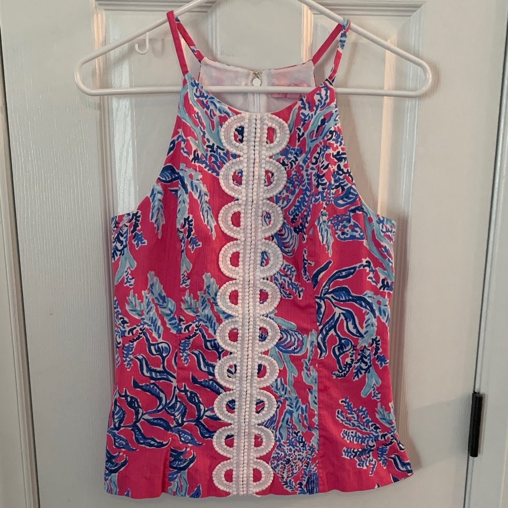 Lilly Pulitzer Annabelle Halter Top Tank Pink & Blue Coral Design Sz. 6